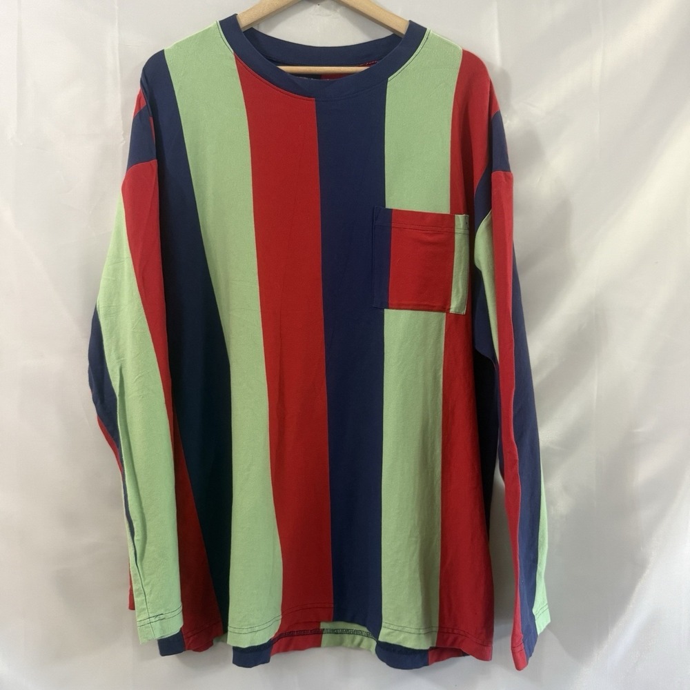 Urban Outfitters Mens Long Sleeve Pocket Tshirt Wide Block Stripe Retro Style L